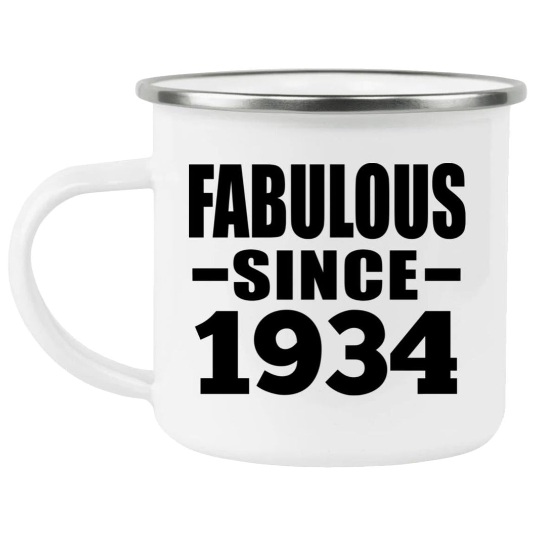 90th Birthday Fabulous Since 1934 - 12oz Camping Mug