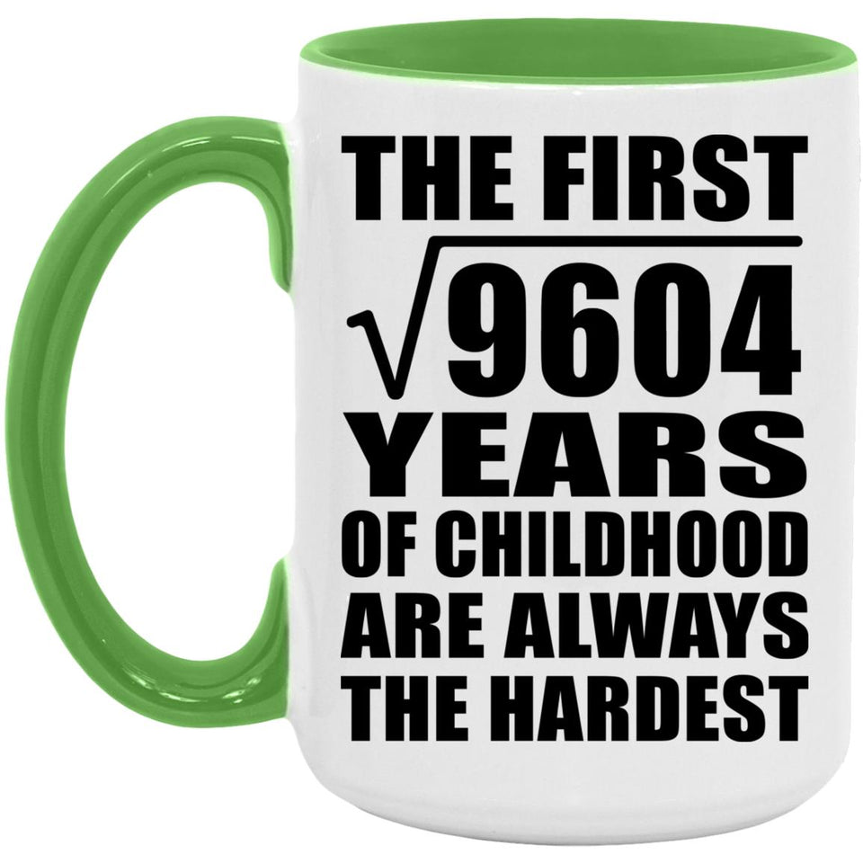 98th Birthday Square Root of 9604 Years of Childhood - 15oz Accent Mug Green
