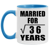 6th Anniversary Married For Square Root of 36 Years - 11oz Accent Mug Blue