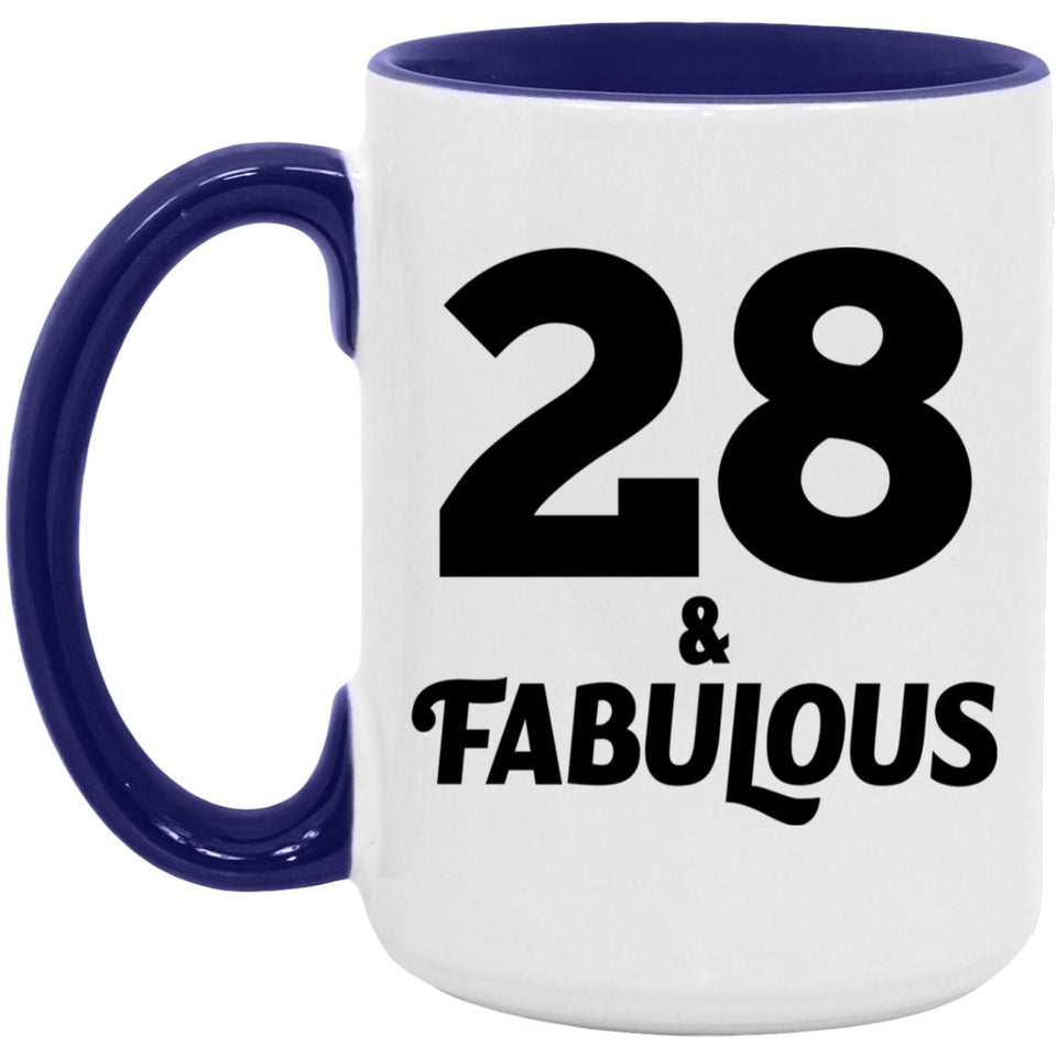 28th Birthday 28 & Fabulous - 15oz Accent Mug Purple