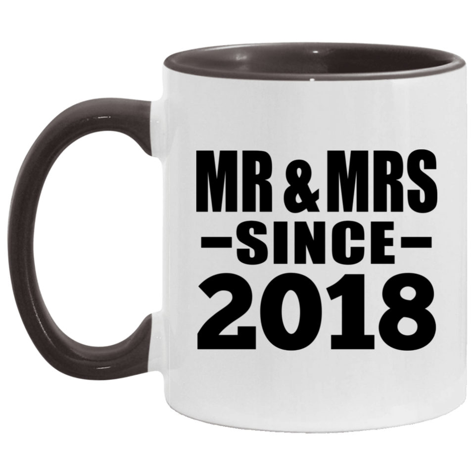 6th Anniversary Mr & Mrs Since 2018 - 11oz Accent Mug Black