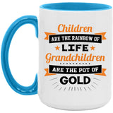 Children Are Rainbow Of Life, Grandchildren Are Pot Of Gold - 15oz Accent Mug Blue