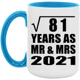 9th Anniversary Square Root of 81 Years As Mr & Mrs 2021 - 15oz Accent Mug Blue