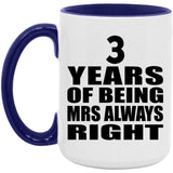 3rd Anniversary 3 Years of Being Mrs Always Right - 15oz Accent Mug Purple