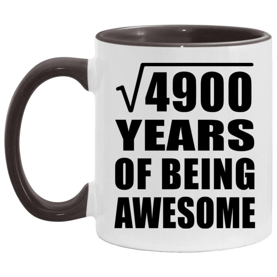 70th Birthday Square Root of 4900 Years of Being Awesome - 11oz Accent Mug Black