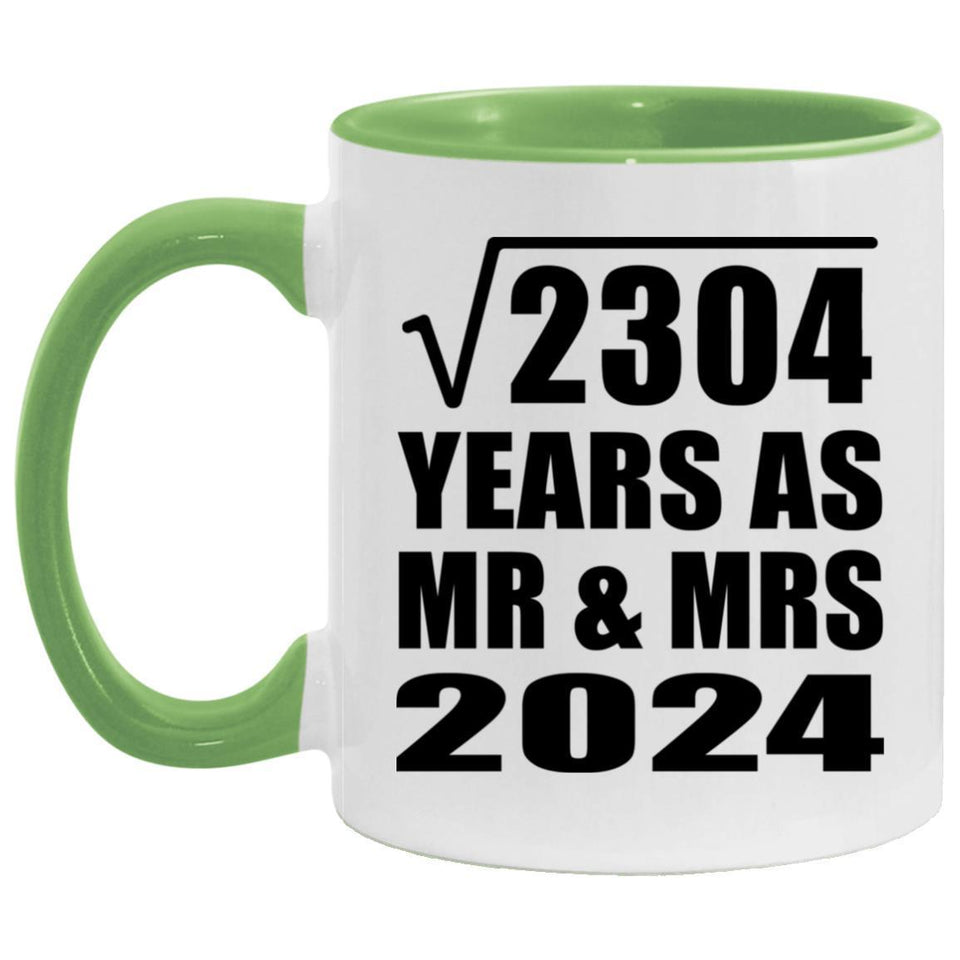 48th Anniversary Square Root of 2304 Years As Mr & Mrs 2024 - 11oz Accent Mug Green