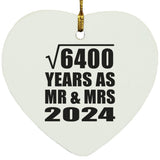 80th Anniversary Square Root of 6400 Years As Mr & Mrs 2024 - Heart Ornament