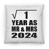 1st Anniversary Square Root of 1 Year As Mr & Mrs 2024 - Throw Pillow