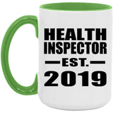 Health Inspector Established EST. 2019 - 15oz Accent Mug Green