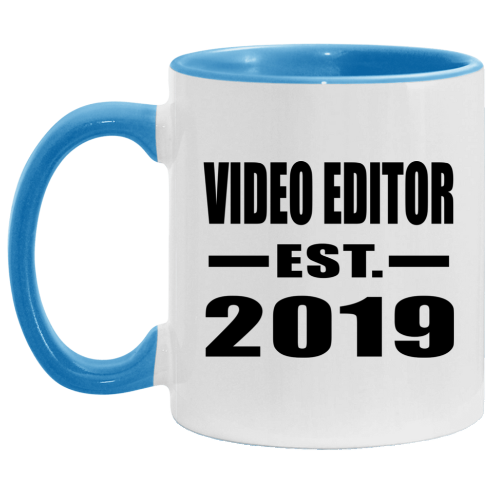 Video Editor Established EST. 2019 - 11oz Accent Mug Blue