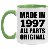 27th Birthday Made in 1997 All Parts Original - 11oz Accent Mug Green