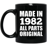 42nd Birthday Made in 1982 All Parts Original - 11oz Coffee Mug Black