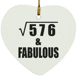 24th Birthday Square Root of 576 & Fabulous - Heart Ornament