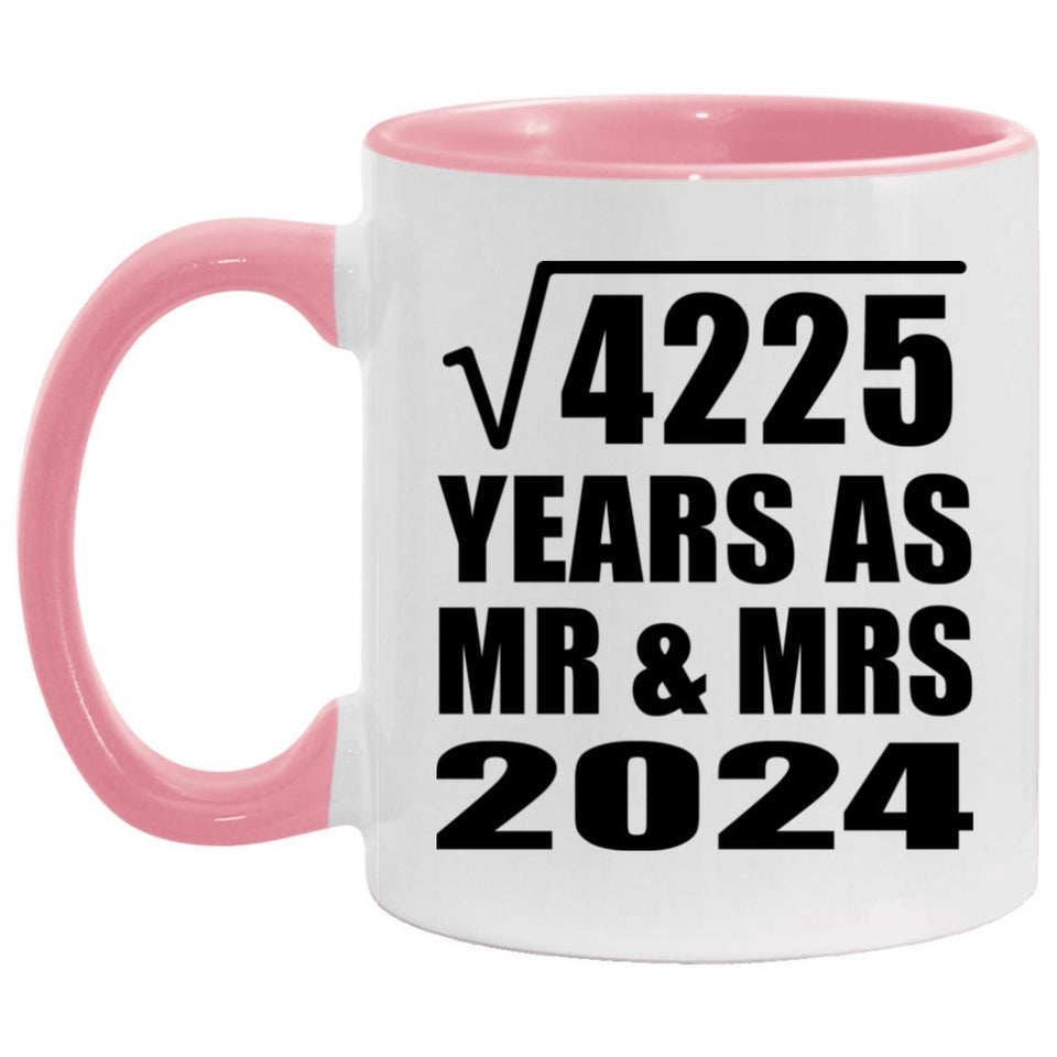 65th Anniversary Square Root of 4225 Years As Mr & Mrs 2024 - 11oz Accent Mug Pink