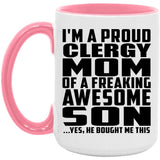 Proud Clergy Mom Of Awesome Son - 15oz Accent Mug Pink
