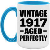 107th Birthday Vintage 1917 Aged Perfectly - 15oz Accent Mug Blue