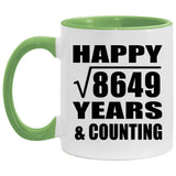 Happy 93rd Anniversary Square Root of 8649 Years & Counting - 11oz Accent Mug Green