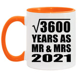 60th Anniversary Square Root of 3600 Years As Mr & Mrs 2021 - 11oz Accent Mug Orange