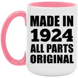 100th Birthday Made in 1924 All Parts Original - 15oz Accent Mug Pink