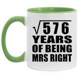 24th Anniversary Square Root of 576 Years of Being Mrs Right - 11oz Accent Mug Green