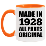 96th Birthday Made in 1928 All Parts Original - 11oz Accent Mug Orange