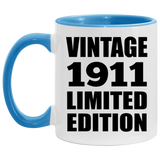 113th Birthday Vintage 1911 Limited Edition - 11oz Accent Mug Blue