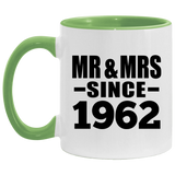 62nd Anniversary Mr & Mrs Since 1962 - 11oz Accent Mug Green
