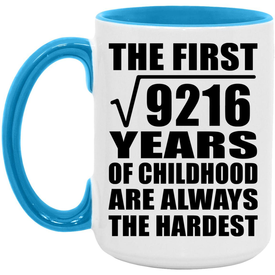 96th Birthday Square Root of 9216 Years of Childhood - 15oz Accent Mug Blue