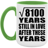 90th Anniversary Square Root of 8100 Years Still In Love - 15oz Accent Mug Green