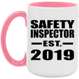 Safety Inspector Established EST. 2019 - 15oz Accent Mug Pink