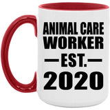 Animal Care Worker Established EST. 2020 - 15oz Accent Mug Red