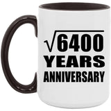 80th Anniversary Square Root of 6400 Years Anniversary - 15oz Accent Mug Black