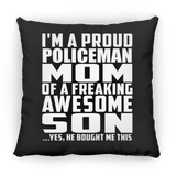 Proud Policeman Mom Of Awesome Son - Throw Pillow Black