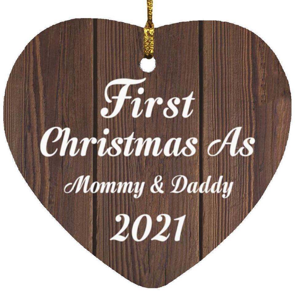 First Christmas As Mommy & Daddy 2021 - Heart Ornament D