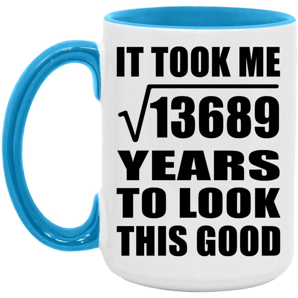 117th Birthday Took Square Root of 13689 Years To Look Good - 15oz Accent Mug Blue