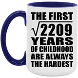 47th Birthday Square Root of 2209 Years of Childhood - 15oz Accent Mug Purple