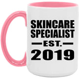 Skincare Specialist Established EST. 2019 - 15oz Accent Mug Pink