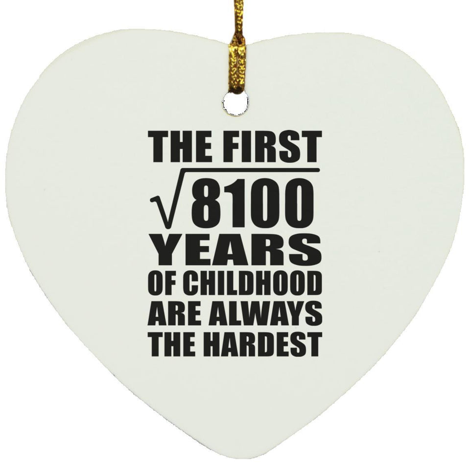 90th Birthday Square Root of 8100 Years of Childhood - Heart Ornament