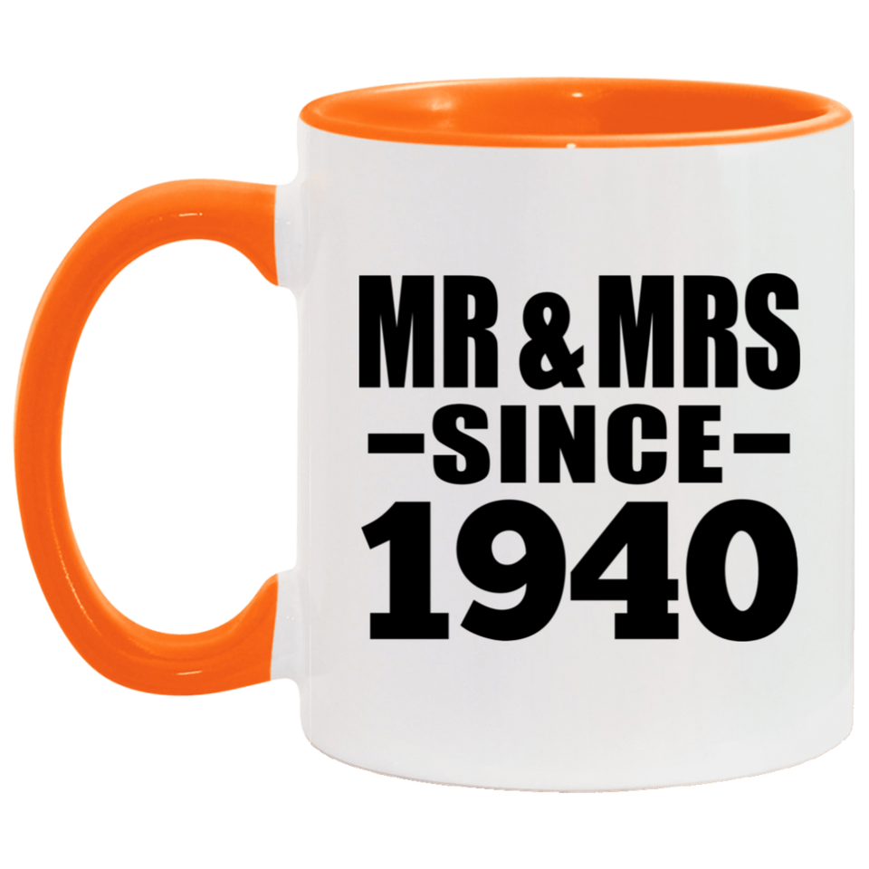 84th Anniversary Mr & Mrs Since 1940 - 11oz Accent Mug Orange