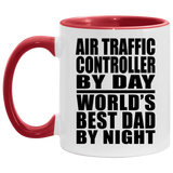 Air Traffic Controller By Day World's Best Dad By Night - 11oz Accent Mug Red