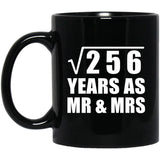 16th Anniversary Square Root of 256 Years As Mr & Mrs - 11oz Coffee Mug Black