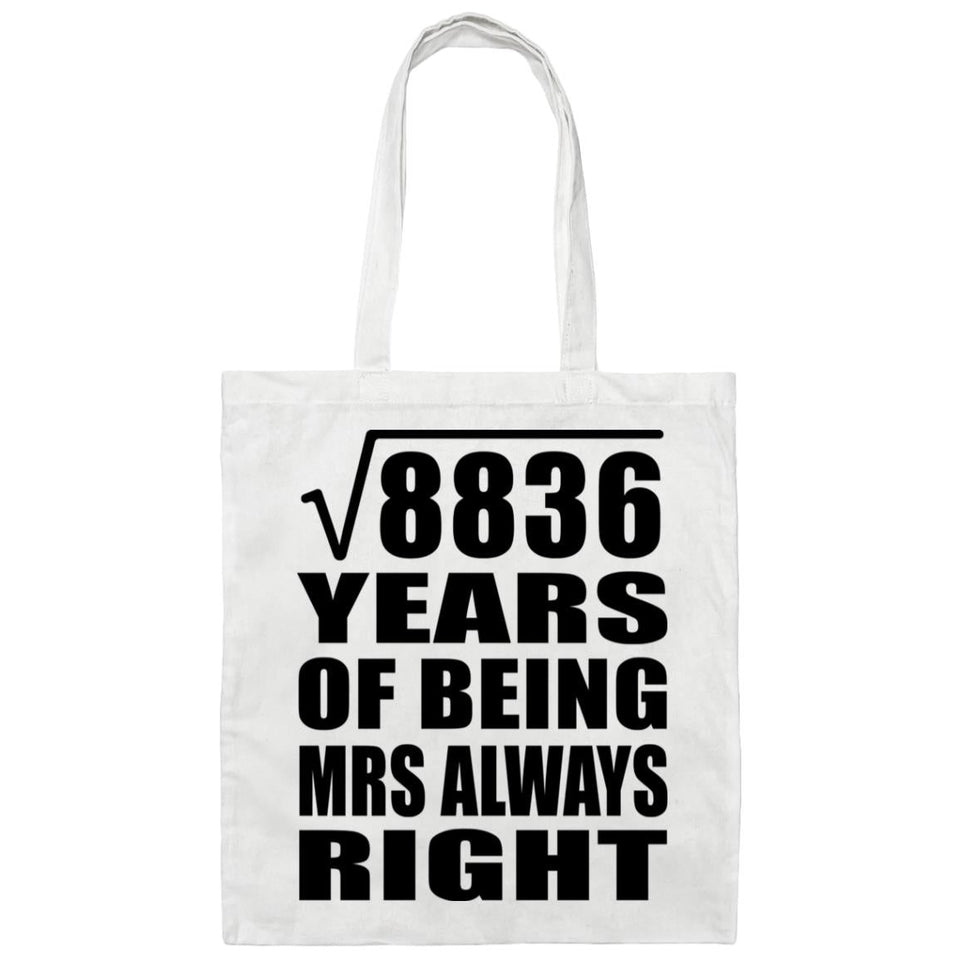 94th Anniversary Square Root of 8836 Years Mrs Always Right - Tote Bag White