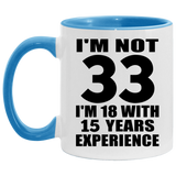 33rd Birthday I'm Not 33 I'm 18 With 15 Years Experience - 11oz Accent Mug Blue