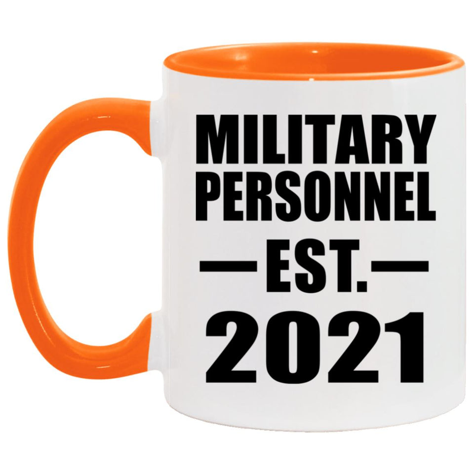 Military Personnel Established EST. 2021 - 11oz Accent Mug Orange