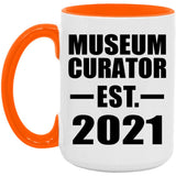 Museum Curator Established EST. 2021 - 15oz Accent Mug Orange