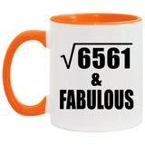 81st Birthday Square Root of 6561 & Fabulous - 11oz Accent Mug Orange