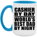Cashier By Day World's Best Dad By Night - 15oz Accent Mug Blue