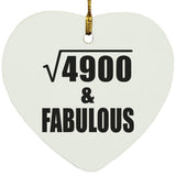 70th Birthday Square Root of 4900 & Fabulous - Heart Ornament