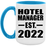 Hotel Manager Established EST. 2022 - 15oz Accent Mug Blue