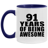 91st Birthday 91 Years Of Awesome - 11oz Accent Mug Purple